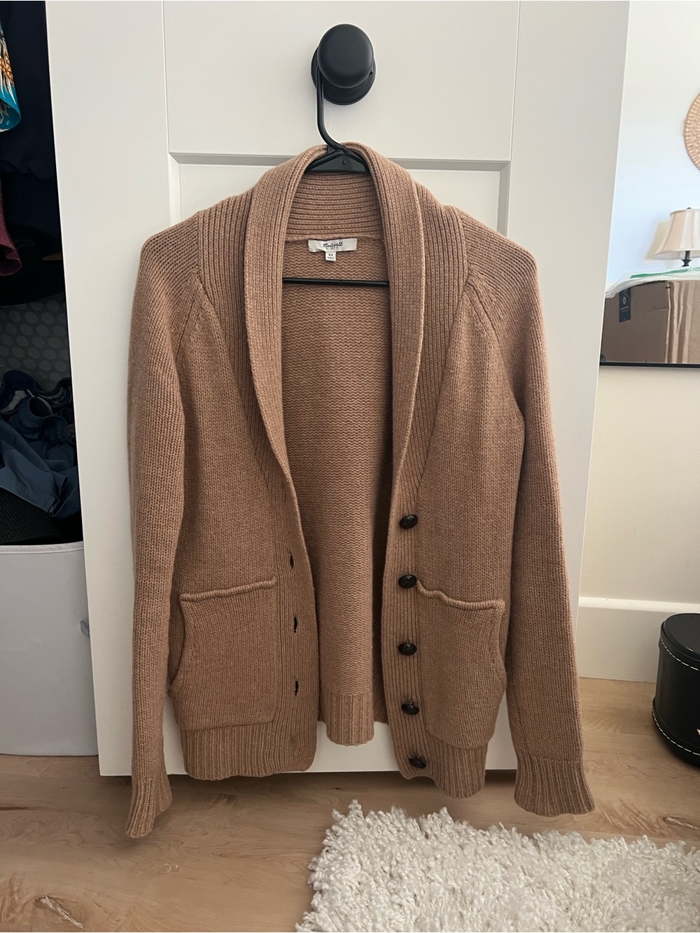 Madewell Women’s Shawl- Collar 100% Merino Wool Tan Cardigan in XS